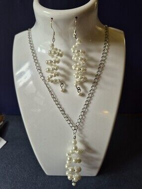 Handcrafted Spiral Pearl Necklace and Earrings Set